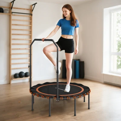 SPORTNOW Trampolim fitness com corrimão ajustável, trampolim desportivo para interior e exterior, Aço, Plástico, Laranja