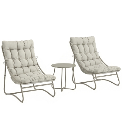 Outsunny 3 Piece Bistro Set with Cushions, Light Grey
