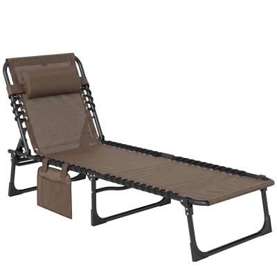 Outsunny Liegestuhl, Zusammenklappbare Liege mit Nackenkissen, Stahlrahmen, Netzstoffbezug, 120 kg Belastbarkeit, Braun
