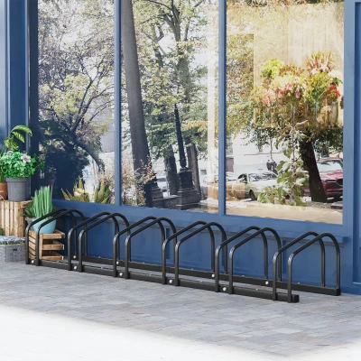 HOMCOM Bike Stand Parking Rack - Floor or Wall Mount Bicycle Cycle Storage Locking Stand, 179L x 33W x 27H, 6 Racks, Black