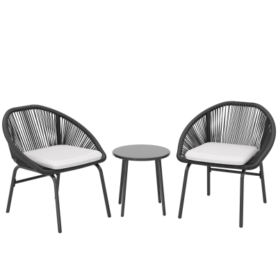 Outsunny Set 2 Sedie da Giardino e Tavolino in Rattan PE Nero