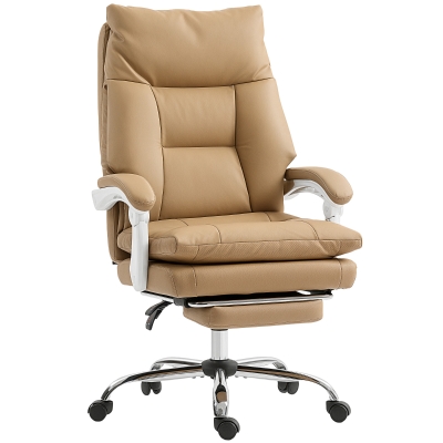 HOMCOM Cadeira de Escritório Ergonómica para Secretária com Suporte Lombar, Apoio para Pés Castanho claro