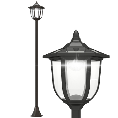 Outsunny Lámpara Solar de Jardín Farola con 6 Luces LED con Batería Recargable Solar con Autonomía de 6-8 Horas Ø26,5x177cm Negro