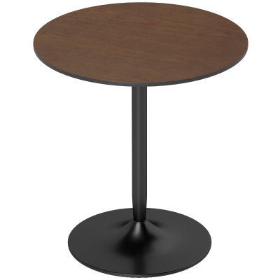 HOMCOM Mesa de jantar redonda 70 cm para 2 pessoas com tampo em folheado de madeira maciça e base em aço castanho
