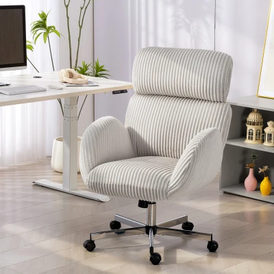 HOMCOM Silla de Oficina con Reposabrazos Respaldo Alto Reposacabezas Regulable Ruedas Altura Ajustable Giratoria Gris