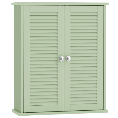 HOMCOM Wall Cabinet Louvered Doors Adjustable Shelf Light Green