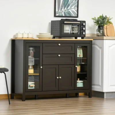HOMCOM Sideboard Storage Cabinet Glass Doors Black 120x40x90cm