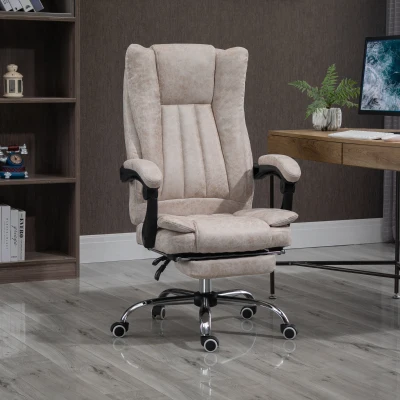 Vinsetto Cadeira de Escritório Giratória com Função de Reclinamento Apoio para Pés Poltrona Ajuste de Altura Cadeira de Mesa Microfibra Plástico Metal Nylon Bege+Preto+Prata 63 x 71 x 110-118 cm