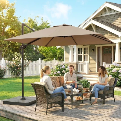Outsunny Cantilever Parasol UPF50+ Tilt Khaki 2.4x2.4m