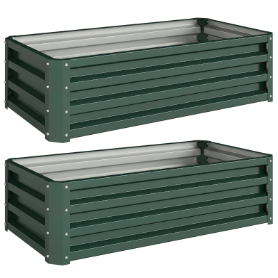 Outsunny Set of Two 110 x 65cm Steel Planter Boxes - Green