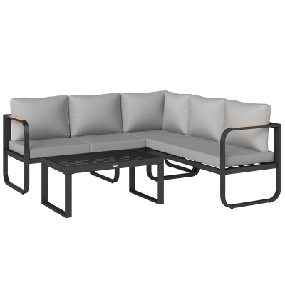 Outsunny Gartenmöbel-Set, 2-Sitzer-Sofa, 3-Sitzer-Sofa, Couchtisch, rostfreier Metallrahmen, Terrassenmöbel, Grau