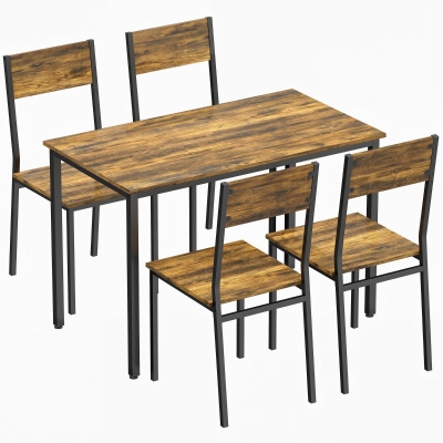 HOMCOM Ensemble Table Salle à Manger 4 Chaises Métal Brun Rustique