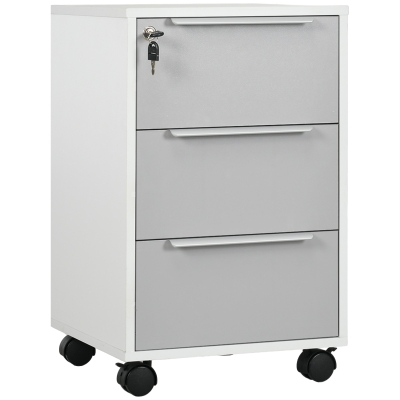 HOMCOM Mobile Locking File Cabinet 3-Drawer Side Table