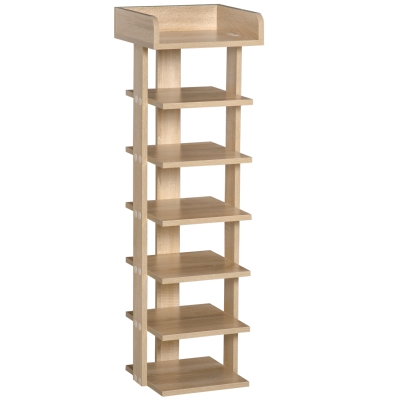 HOMCOM Zapatero Estrecho de 7 Niveles Capacidad de 6 Pares de Zapatos para Entrada Dormitorio y Pasillo 32x30x104 cm Roble