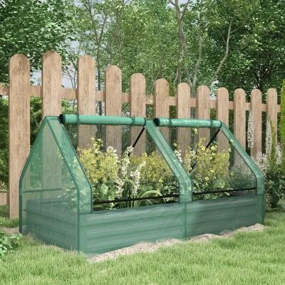 Outsunny Jardinera Exterior Grande con Mini Invernadero con Base Abierta para Patio Terraza Balcón 185x95x92 cm Gris y Verde