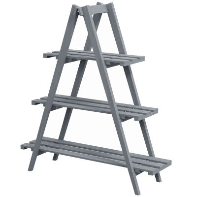 Outsunny Portapiante Verticale 3 Livelli in Legno di Abete Grigio