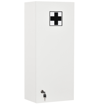 kleankin Botiquín de Pared de Primeros Auxilios 5 Niveles con Estantes Ajustables de Vidrio Cerradura Llaves 30x20x70 cm Blanco