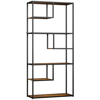HOMCOM Bücherregal Wandregal Regal, Industrie-Design, 7 Regalböden, 83 cm x 34 cm x 180 cm, Braun + Schwarz