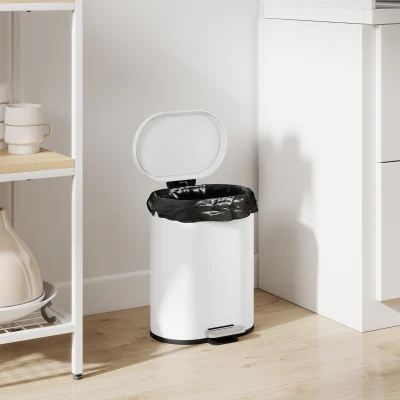 HOMCOM Mülleimer 12L Treteimer Abfalleimer mit Deckel, Fußpedal, Inneneimer, Soft-Close-Funktion, 30 x 25,5 x 37,5 cm, Weiß