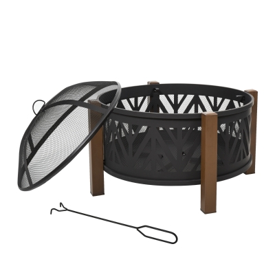 Outsunny Metal Firepit Bowl 2-In-1 BBQ Grill 78x78cm Black