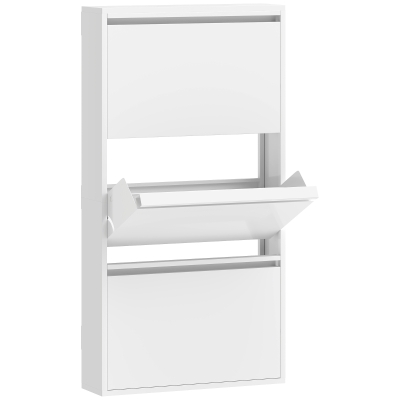 HOMCOM Metall-Schuhschrank mit 3 Klappfächern, schlanker Schuhschrank, wandmontiert, für 6 Paar Schuhe, Weiß