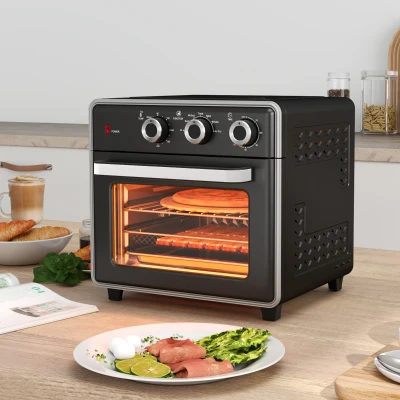 HOMCOM Minibackofen, 20L, 5 Funktionen, 360° Heißluft, Grillrost, Krümelblech, Schwarz