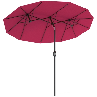Outsunny Sombrilla Doble de Jardín 295x152x222 cm con Inclinación de 45° y Manivela Manual para Terraza Balcón Piscina Rojo