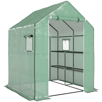 Outsunny Serre Jardin PE 1 Porte 3 Étagères 140x143cm