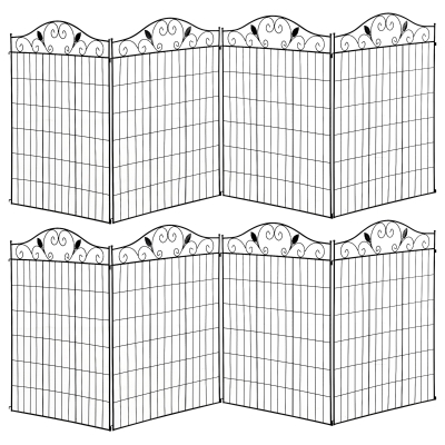 Outsunny Set of 2 Metal Garden Fence Panels Black 365x112cm