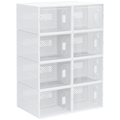HOMCOM 8 Cubi Contenitori in PP Bianco e Trasparente 25x35x19 cm
