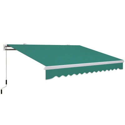 Outsunny Toldo Manual 395x245 cm con Manivela Toldo Balcón Patio Terraza de Aluminio y Tejido Poliéster 280 g/m² Anti-UV Verde