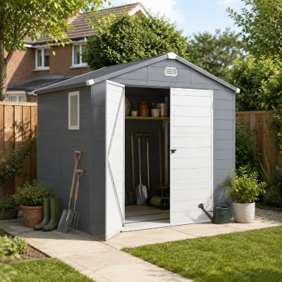 Outsunny Aluminium Shed 7.9x6.2ft with Foundation Grey