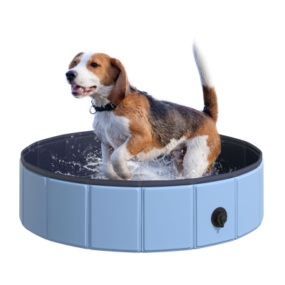 PawHut Piscina Plegable para Perros Gatos Ø80x20 cm Bañera Portátil para Mascotas PVC Antideslizante Múltiples Usos Color Azul