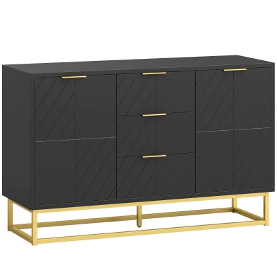 HOMCOM Sideboard 3 Drawers Adjustable Shelves Black