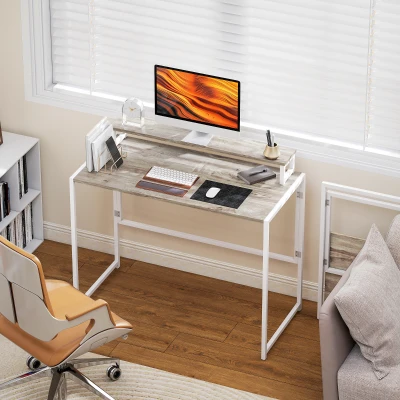 HOMCOM Bureau Pliable Bois Naturel avec Support Écran 100cm