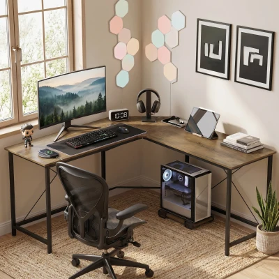 HOMCOM L-Shape Computer Desk Corner Workstation Home Office Black