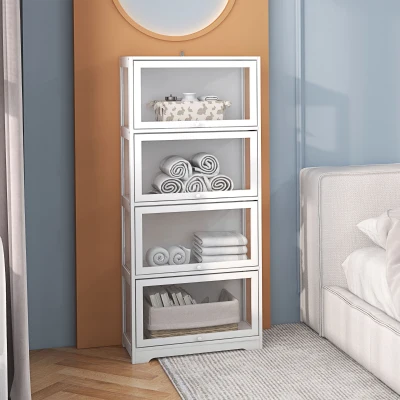 HOMCOM Vitrina Coleccionista de 4 Niveles con Puertas Abatibles Anti-vuelco Vitrina para Estudio Dormitorio 59x30x139 cm Blanco