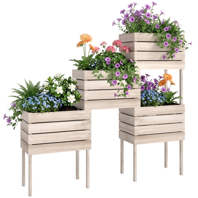Outsunny Jardinières Bois 4pcs 50x30x60cm Irrigation