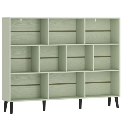 HOMCOM 10-Cube Bookcase Modern Wood Legs 140cm Light Green