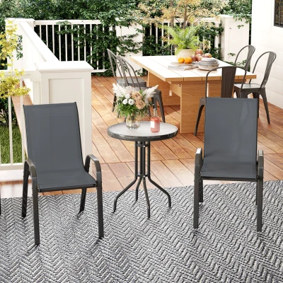 Outsunny Set da Giardino 3pz 2 Sedie Tavolo Rotondo Grigio Scuro