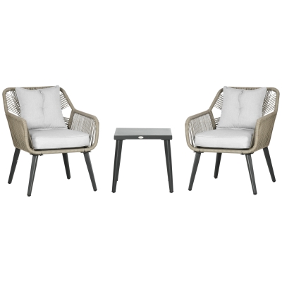 Outsunny Set Tavolino e Sedie da Giardino 3pz in Rattan e Acciaio