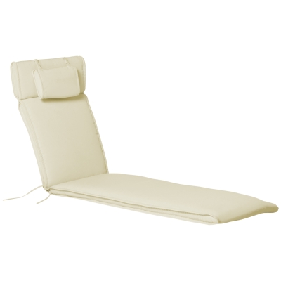 Outsunny Coussin bain de soleil déhoussable avec zippé, tétière, cordons d'attache, MATELAS UNIQUEMENT 198 x 53 x 5 cm, crème