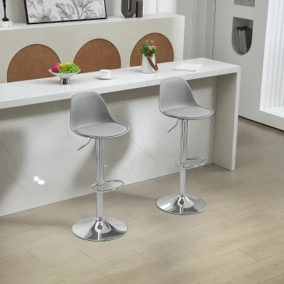 HOMCOM 2er-Set Barhocker, Barstühle, Drehstühle mit Lehne, höhenverstellbar, bis 120 kg belastbar, 42 x 41 x 82-104 cm, Grau