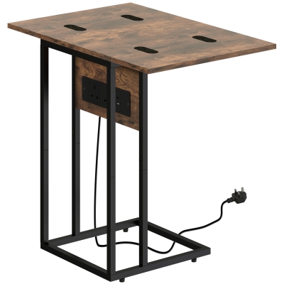 HOMCOM C-Shaped Side Table Foldable Top Rustic Brown