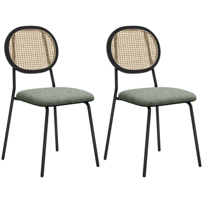 HOMCOM Pack de 2 Sillas de Comedor con Respaldo de Ratán Sintético y Marco de Acero para Salón 44x54x87 cm Verde Oscuro y Negro
