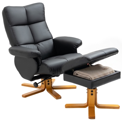 HOMCOM Swivel Recliner Chair with Ottoman Black