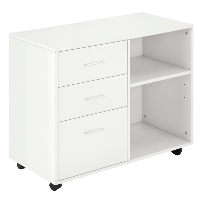 HOMCOM Armario de Oficina para Impresora Mueble Multifuncional con 3 Cajones Estantes y Ruedas 80x40x65 cm Blanco