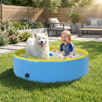 PawHut Faltbarer Hundepool für Große und Mittelgroße Hunde, mit Anti-Rutsch-Boden für Enten, Innen- und Außen, 120x30cm