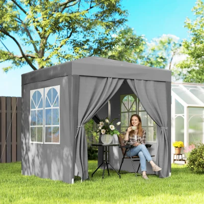 Outsunny Carpa Plegable 2x2m con 4 Paredes Laterales Tela Oxford 2 Ventanas y Bolsa de Transporte Anti-UV Impermeable Gris
