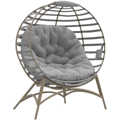 Outsunny Egg Chair with Cushion & Pocket Light Grey